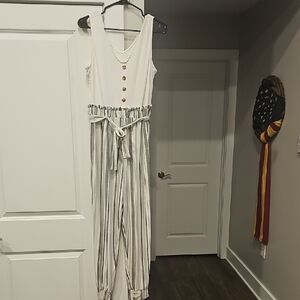 Striped White and Green Jumpsuit